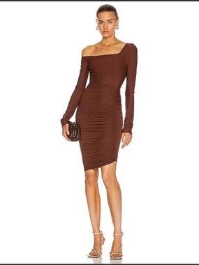 ALIX NYC Brown Long-Sleeve Ruched Mini Dress